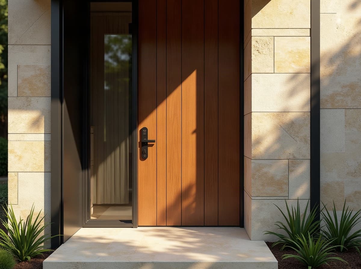 Close architectural detail of layered natural building materials in warm light
